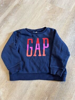 GAP Navy Crewneck Sweatshirt with Pink-Red Gradient Logo